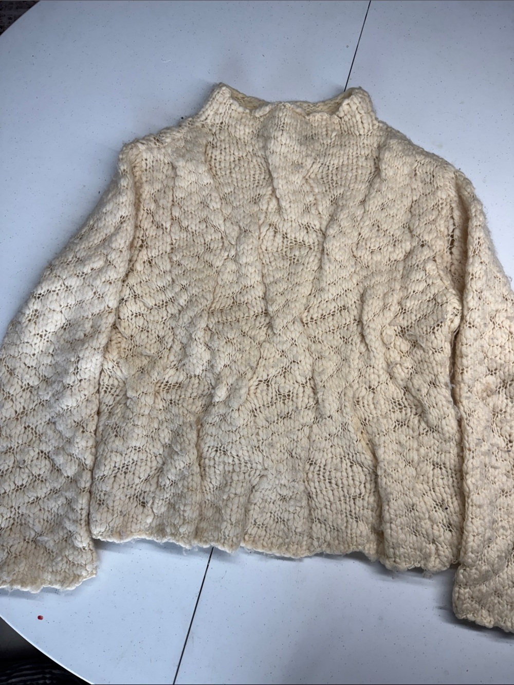 DKNY Cream Cable Knit Turtleneck Sweater Wool